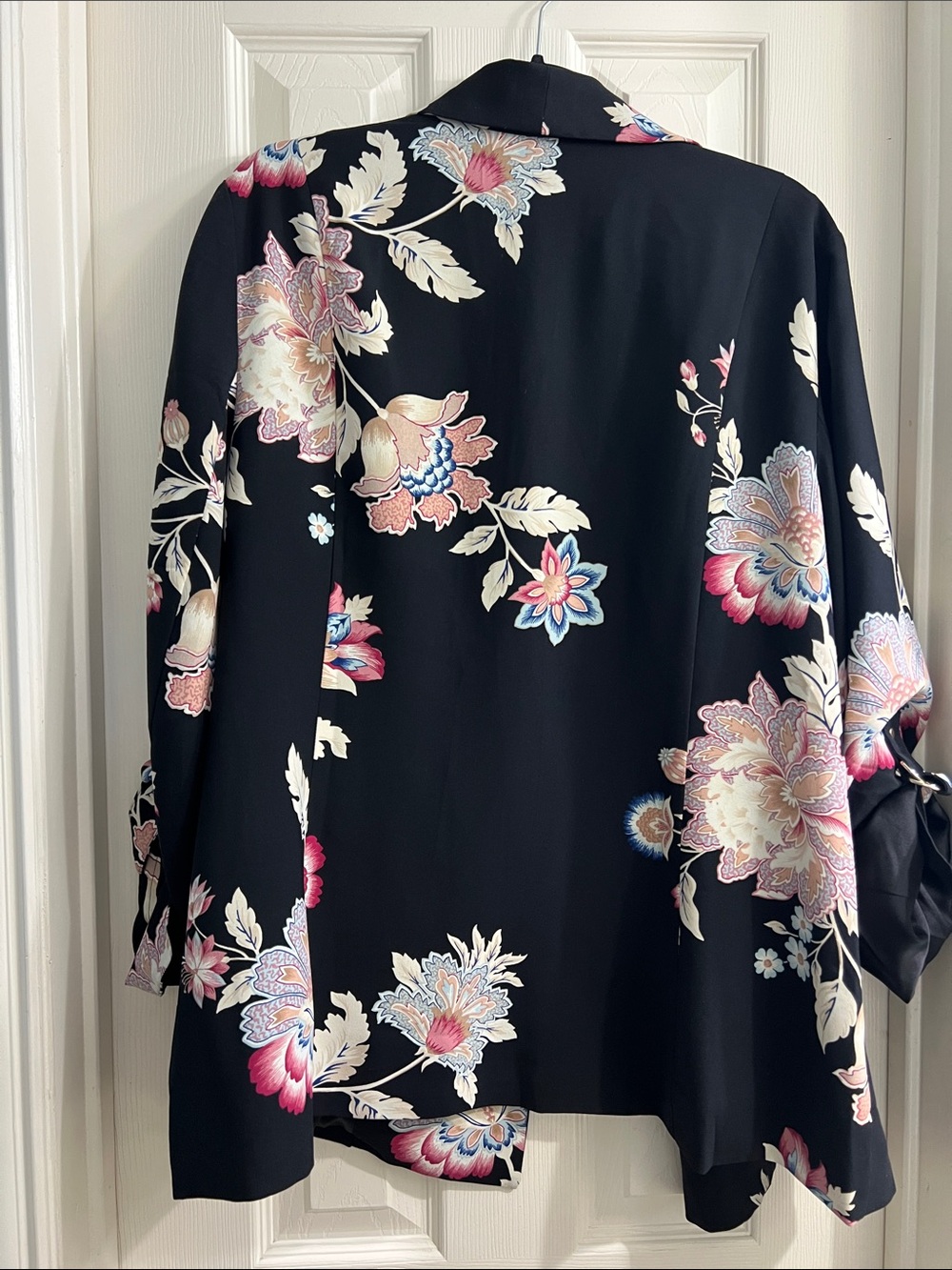 Chico's Black Floral Open Drape Blazer - Picture 8 of 8